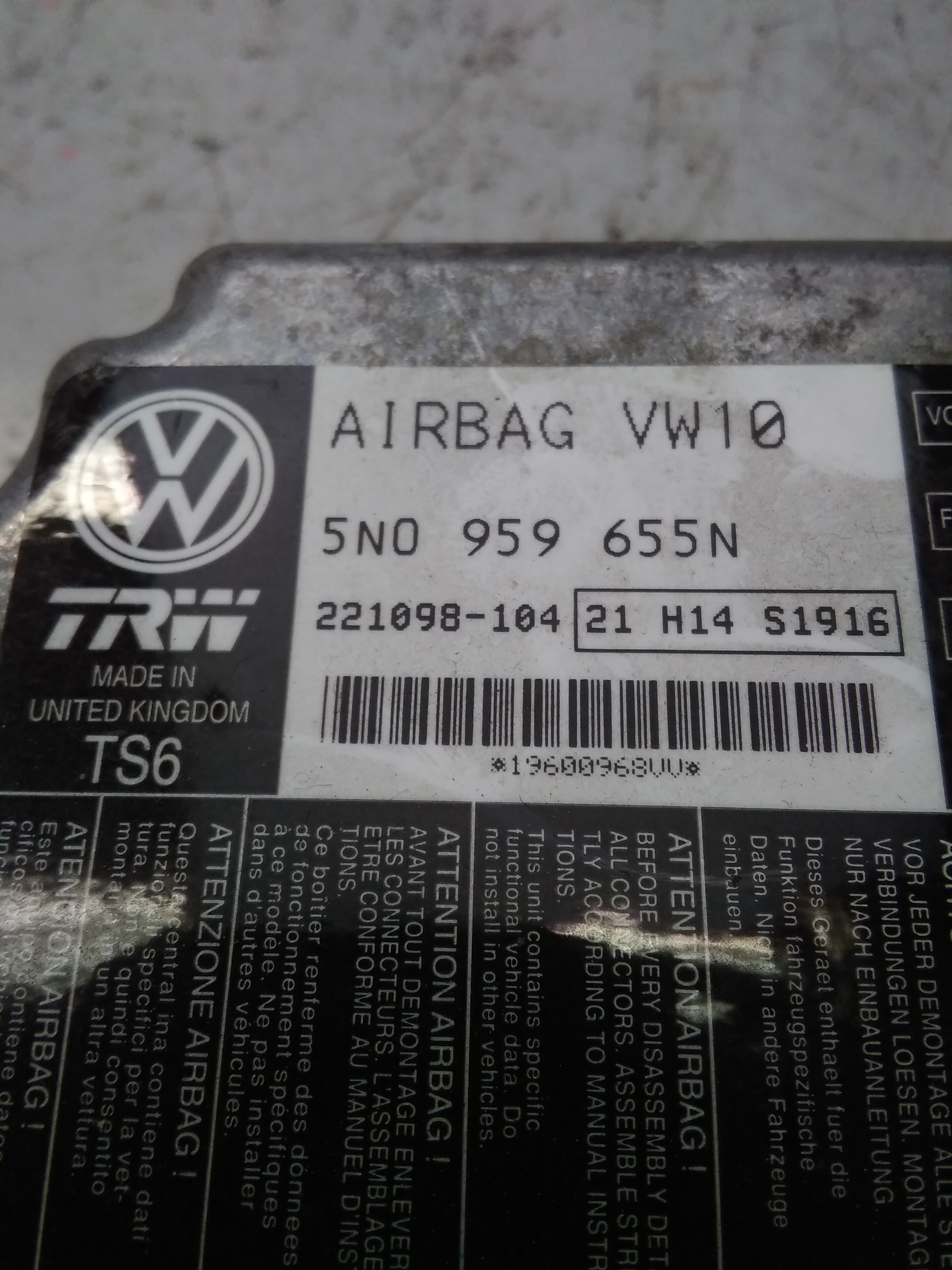 VW Passat 3C B7 Steuergerät Airbag BJ2011 5N0959655N