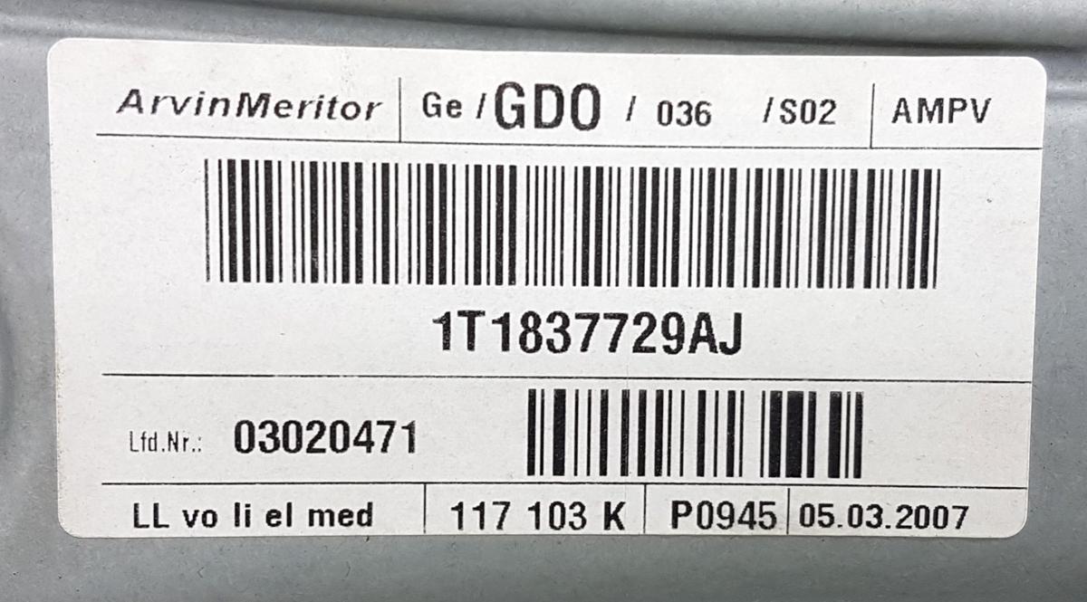VW Cross Touran 1T Fensterheber vorn links 1T1837729AJ Bj2007 ohne Motor
