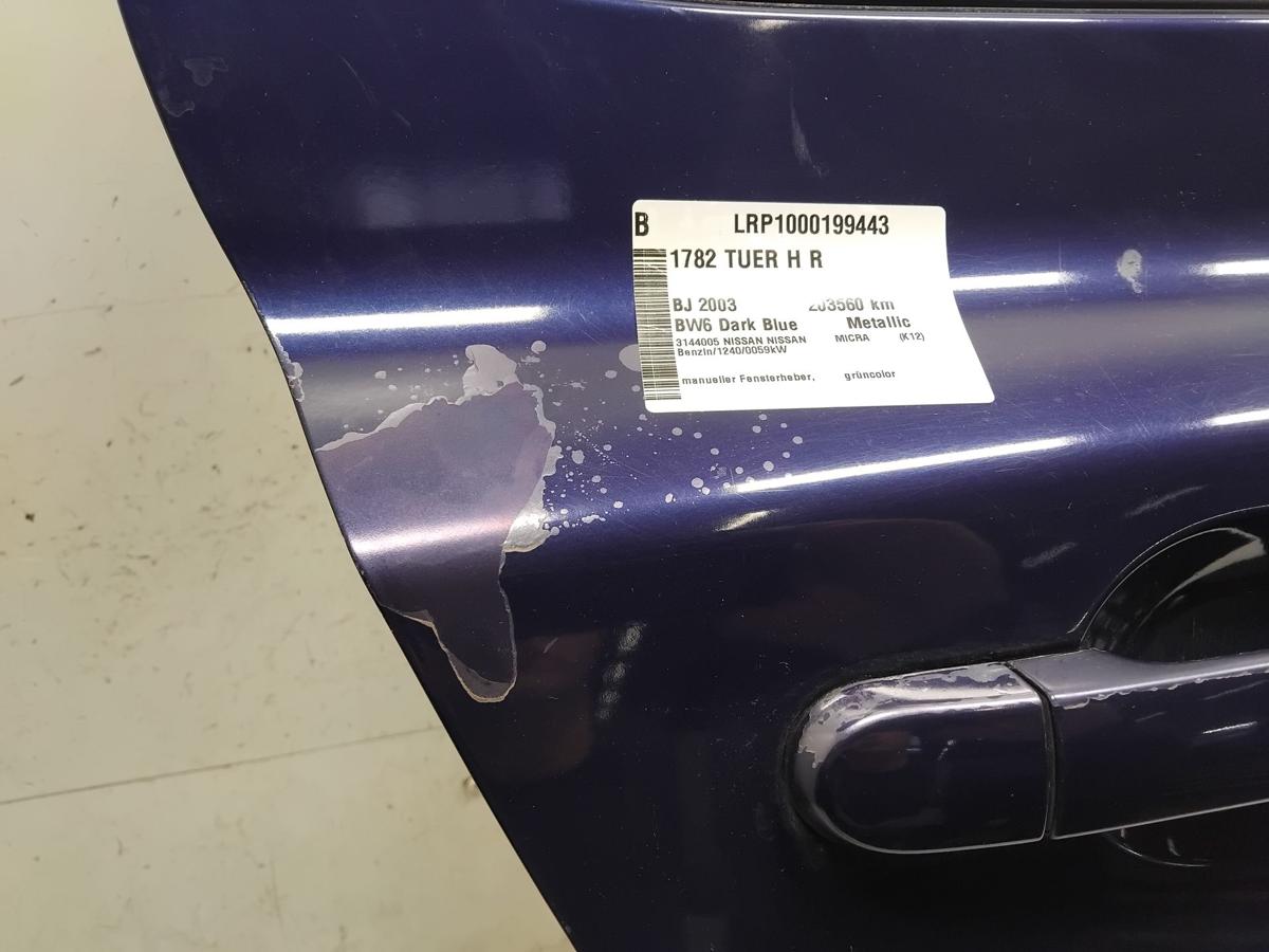 Nissan Micra K12 original T&uuml;r hinten rechts BW6 Dark Blue Metallic BJ2003