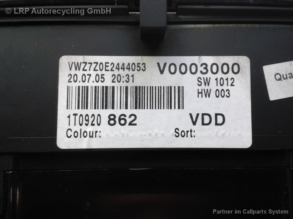 VW Touran 1T BJ2005 Tacho Kombiinstrument 1T0920862 VDO