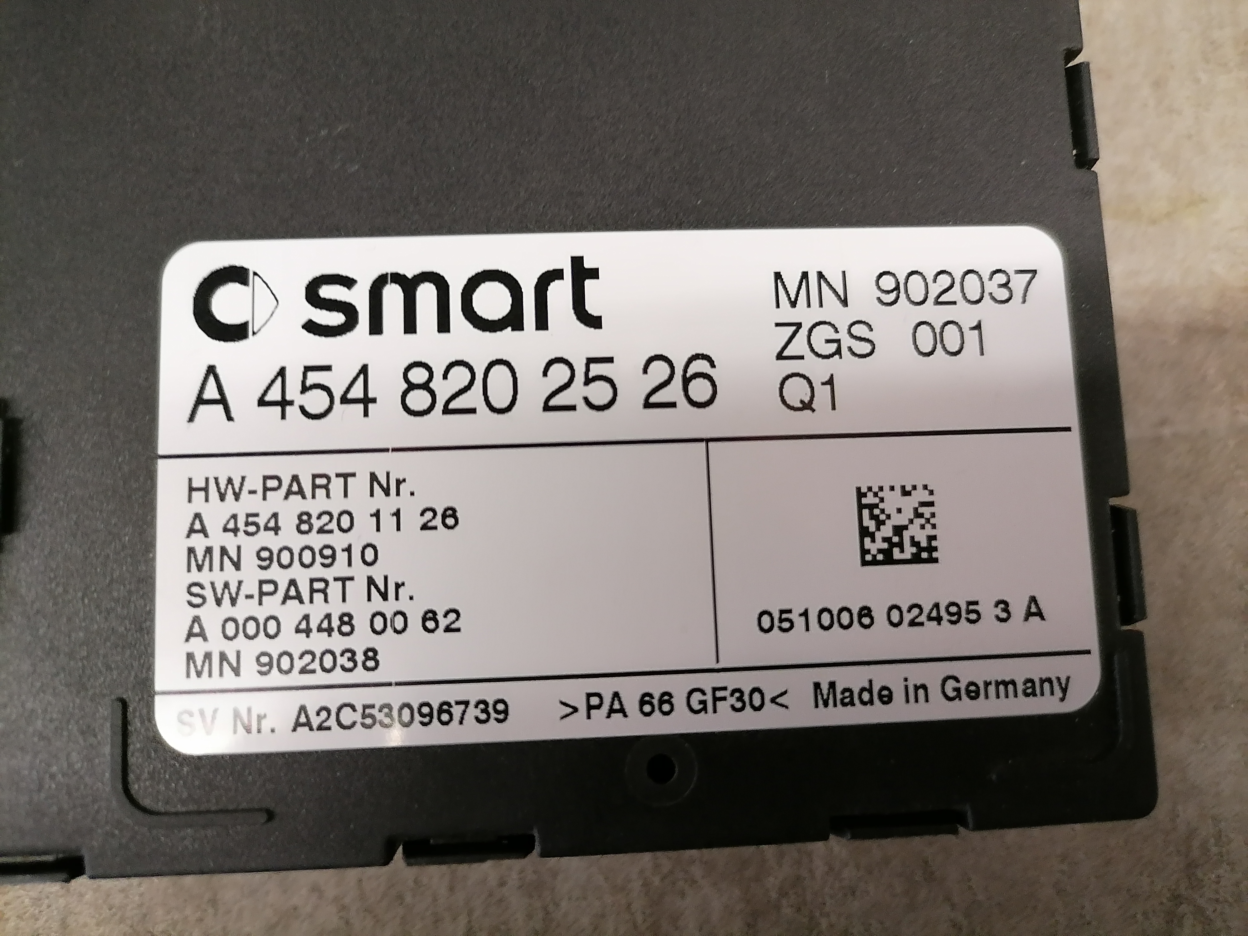 Smart Forfour 454 04-06 Steuergerät Wegfahrsperre 4548202526