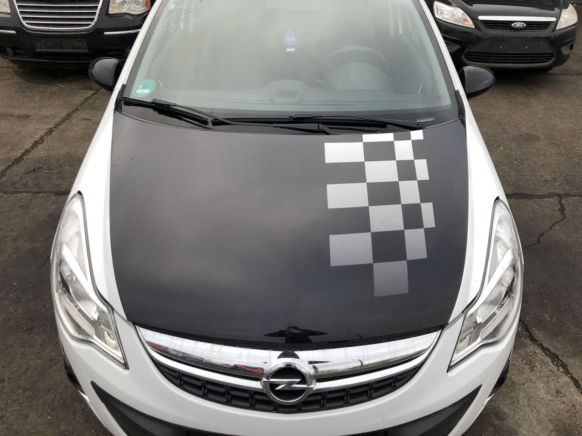 Opel Corsa D 06-14 Motorhaube Bonnet Deckel vorn Haube Casablancaweiss beklebt