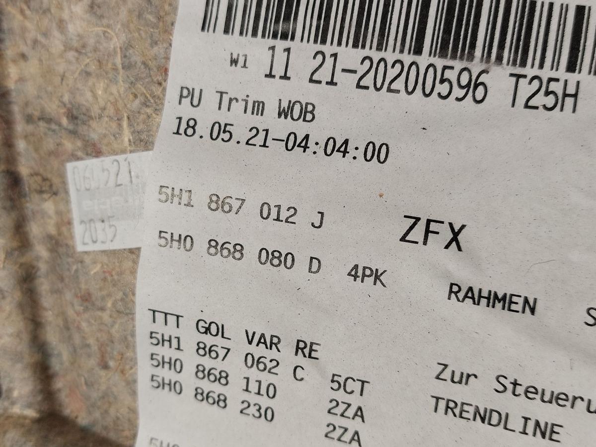 VW Golf 8 VIII CD T&uuml;rverkleidung vorn rechts Innenverkleidung T&uuml;rpappe