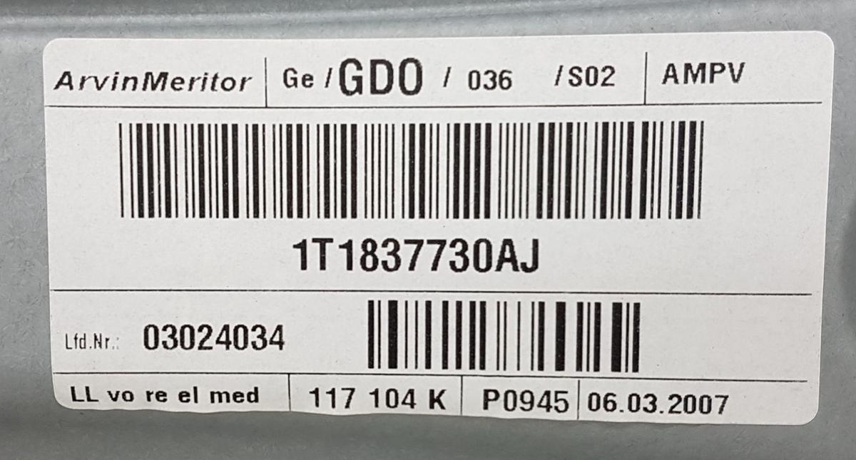 VW Cross Touran 1T Fensterheber vorn rechts 1T1837730AJ Bj2007 ohne Motor