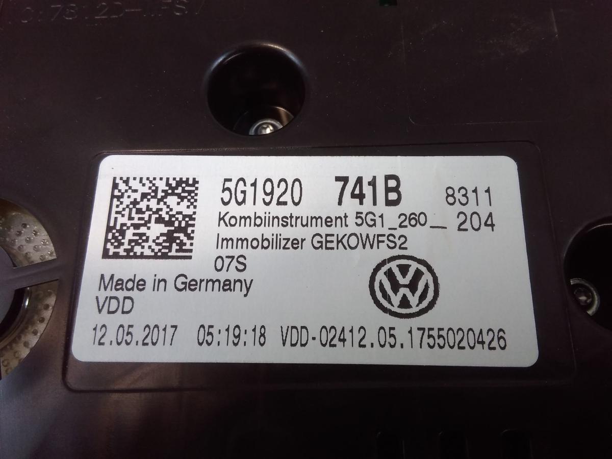 VW Golf 7 original Kombiinstrument Tacho 1.6TDI 85kw DDYA 5G1920741B BJ2017
