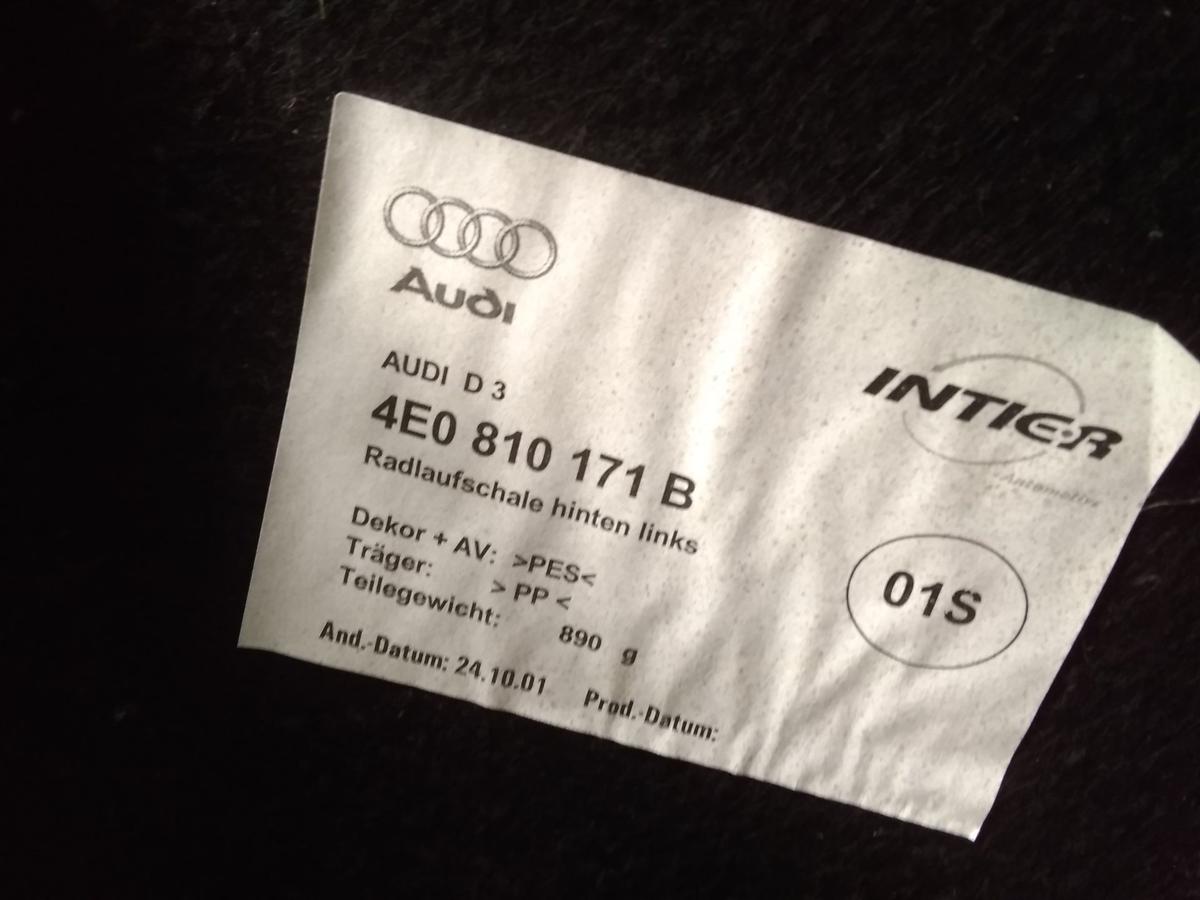 Audi A8 D3 4E S8 BJ2002 Radhausschale hinten links