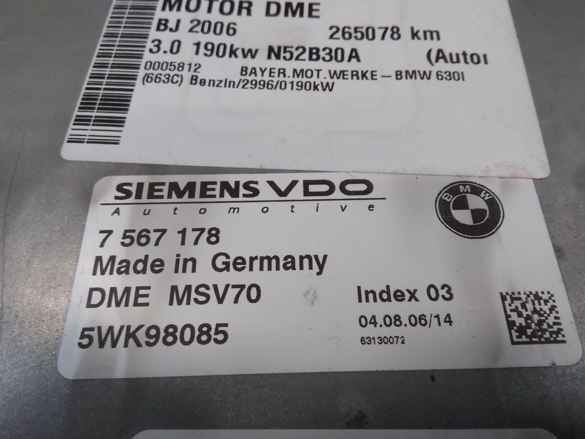 BMW 630i E63 E64 Steuerger&auml;t DME Motorsteuerger&auml;t 3.0 190kw N52B30A Bj.2006