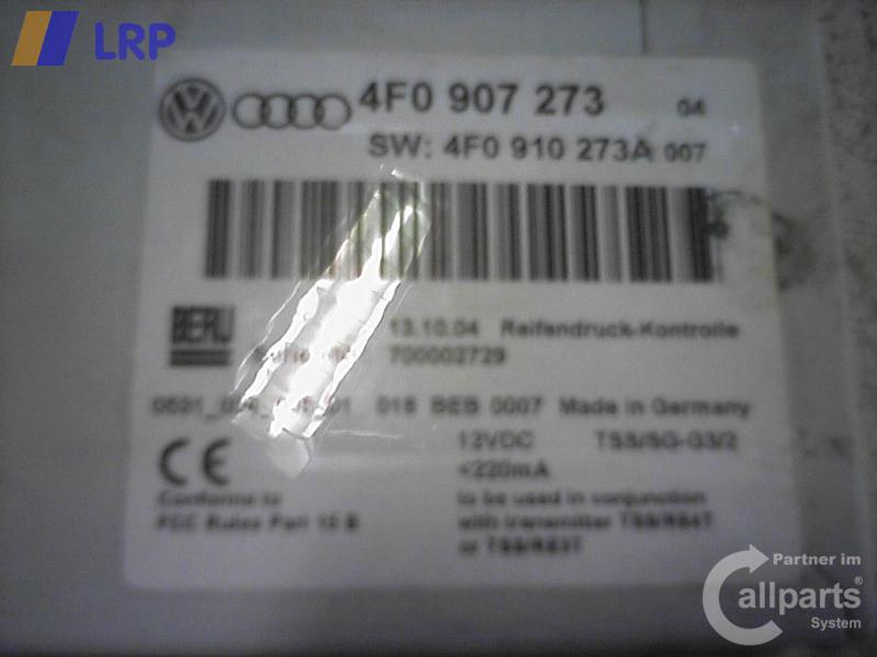 Audi A6 4F Bj.2004 Steuergerät RDC Reifendruckkontrolle 4F0907273 Beru 053100400501