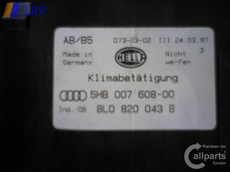 Heizungsregulierung 8L0820043B Audi A3/S3 (8l,Ab 09/96) BJ: 1997