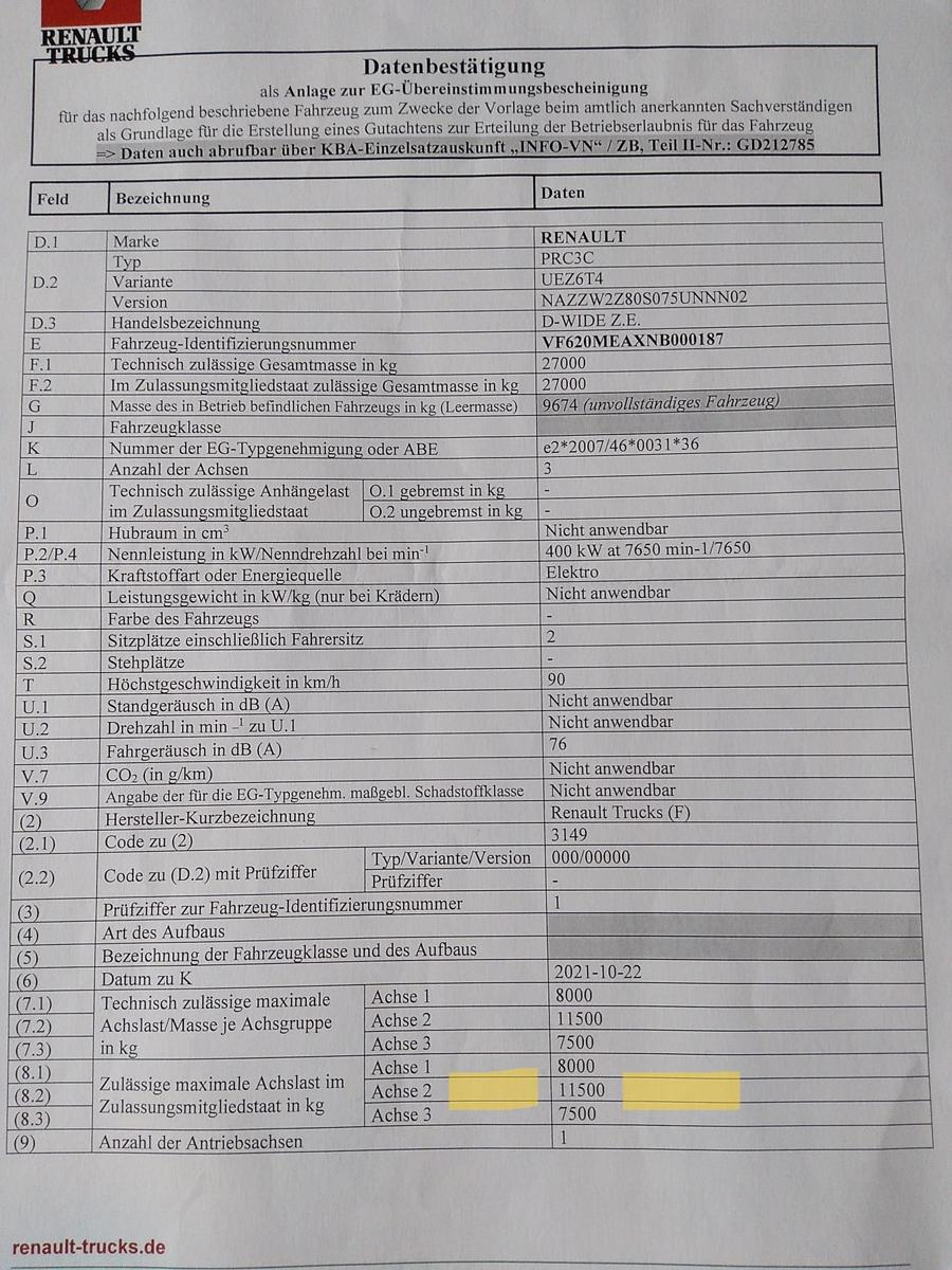 Renault E-Tech ZE Volvo FE LEC Electric Hinterachse MS 17X 1/529 A5 3200Q2123 529