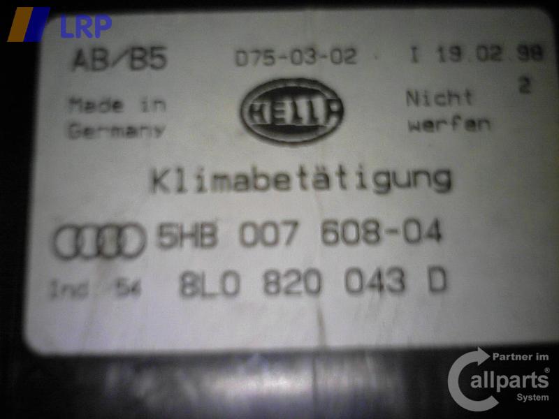 Heizungsregulierung 8L0820043D Audi A3/S3 (8l,Ab 09/96) BJ: 1998