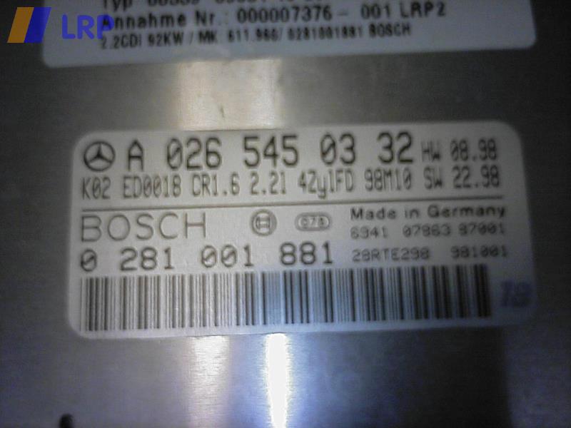 MERCEDES C180 W202 2.2CDI 92KW `98 ;Steuergeraet Motor 0265450332/0281001881 Bosch