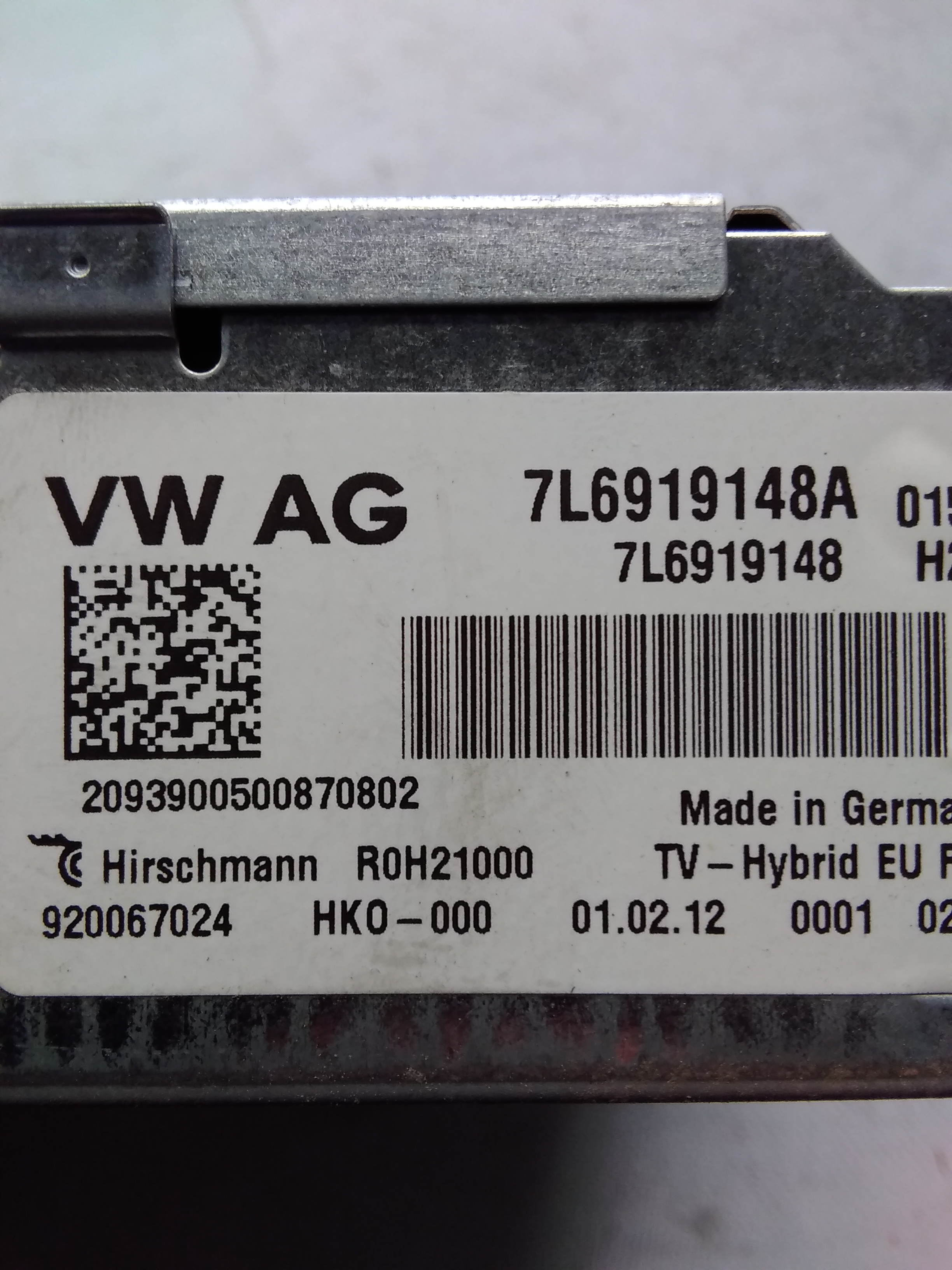 VW Passat 3C original Steuergerät TV Tuner 7L6919148A 920067024 HIRSCHMANN 2012