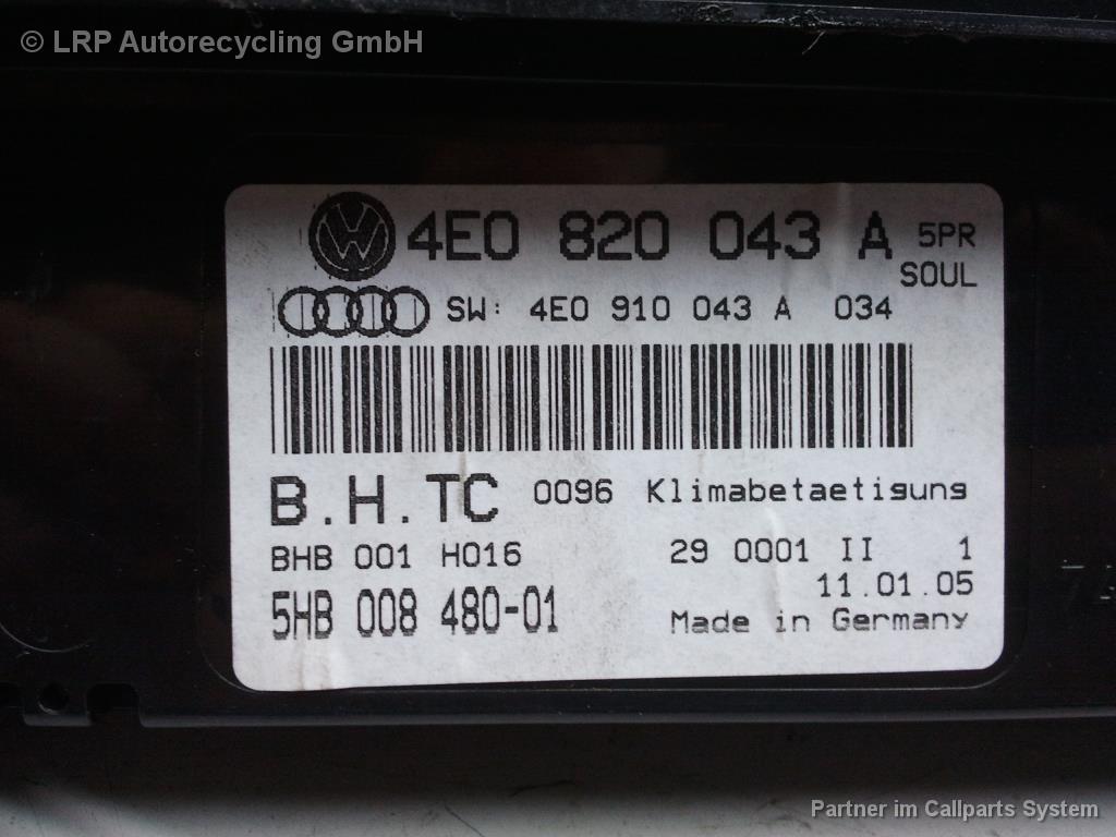 Audi A8 4E BJ2004 Heizungsregulierung Klimaautomatik Sitzheizung 4E0820043A