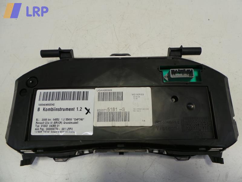 Renault Clio 3 III BJ 2008 Kombiinstrument Tacho 1.2 55KW 8200715181 8200715181--S