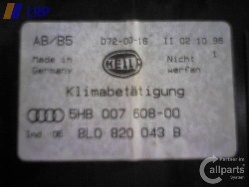 Audi A3 8L Heizungsregulierung Klimabedienteil 8L0820043B 5HB00760800 HELLA 1996