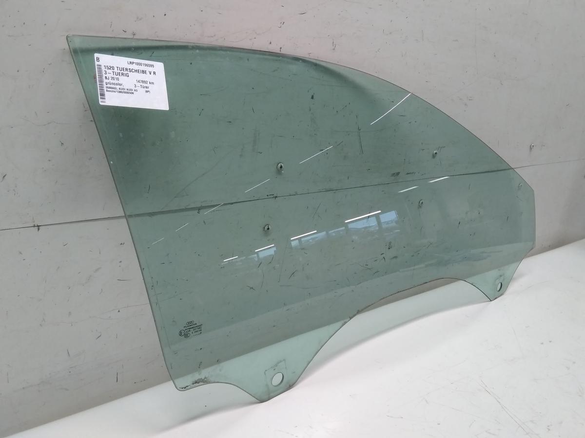 Audi A3 8P Facelift T&uuml;rscheibe vorn rechts 3-T&uuml;rer gr&uuml;ncolor Bj.2010
