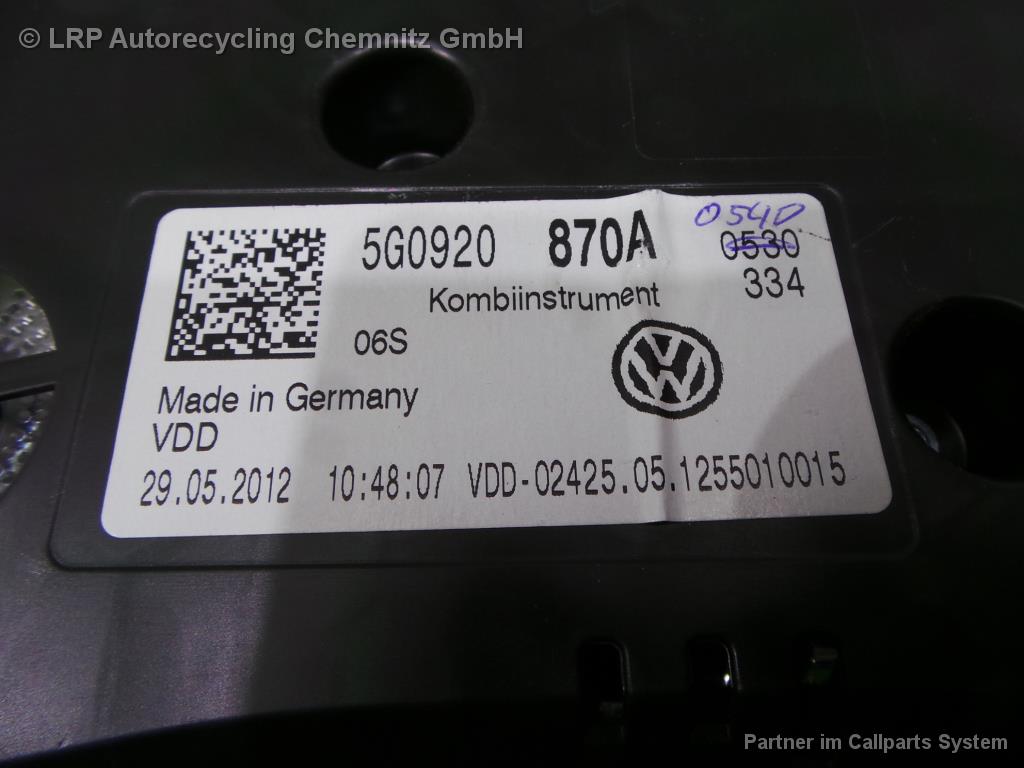 VW Golf 7 VII Bj 2012 Kombiinstrument 5G0920870A Tacho 2.0TDI CRBC