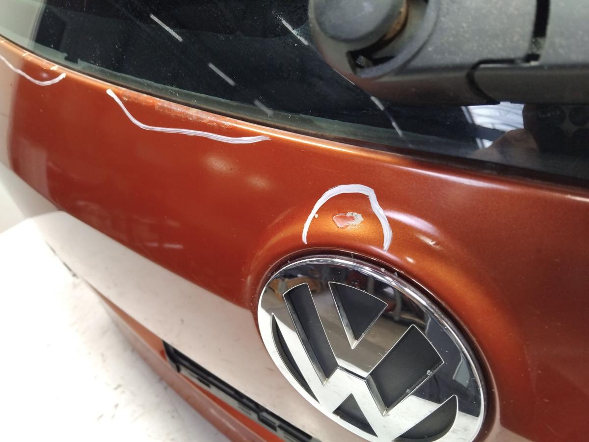 VW Golf Plus 5M Heckklappe LA3X Sunsetred mit Heckscheibe BJ2006 Rost