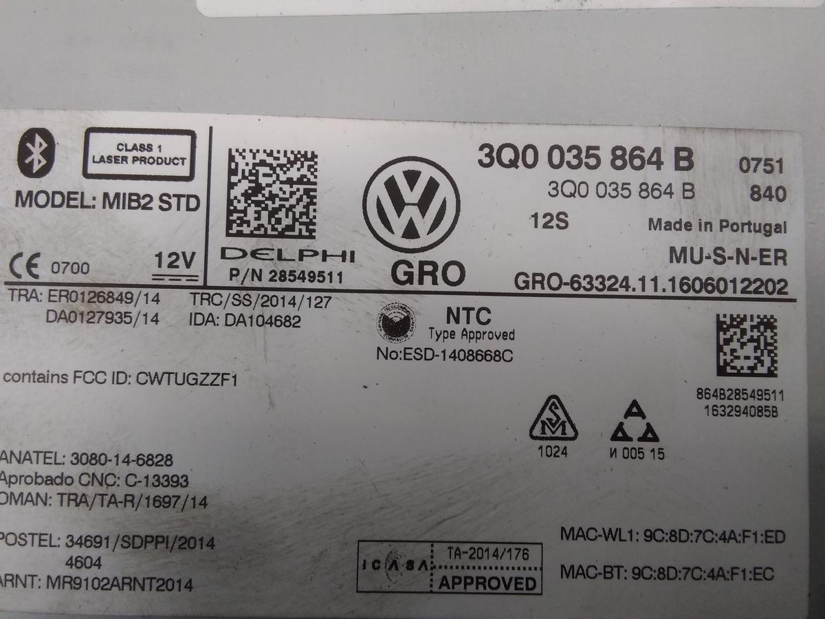 VW Golf Sportsvan original Steuerger&auml;t Radio Multimedia Navirechner Bj.2017