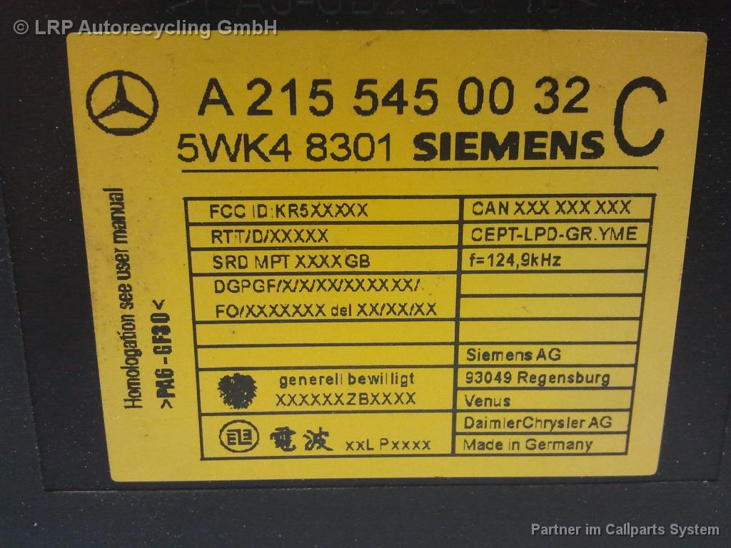 Mercedes Benz C215 Steuergerät Keyless-Go 2155450032 original