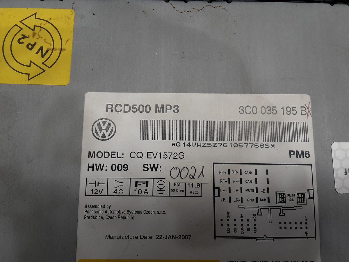 VW Passat 3C Variant org Radio Autoradio mit CD ohne Code Bj 2007