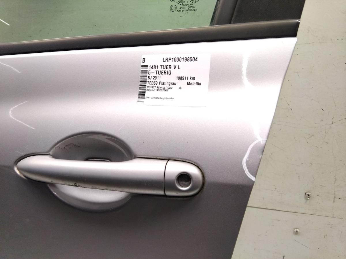 Renault Clio 3 original T&uuml;r vorn links TED69 Platingrau Metallic 5t&uuml;rig BJ2011