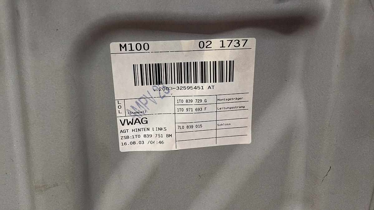 VW Touran 1T original T&uuml;r hinten links LY3D Tornadorot