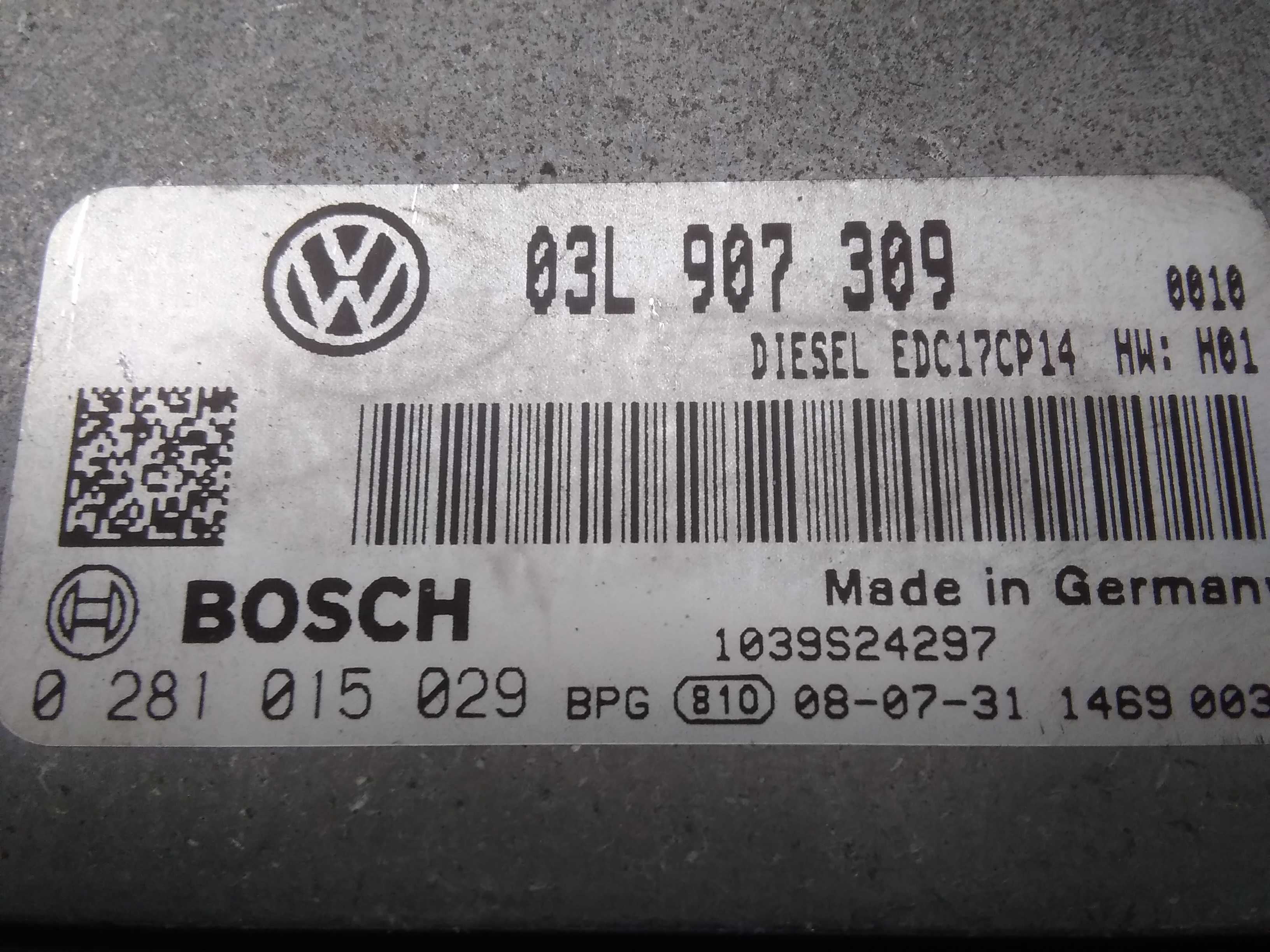 VW Passat 3C Steuergerät Motor 2,0TDI 103kw CBAB BJ2008 03L907309