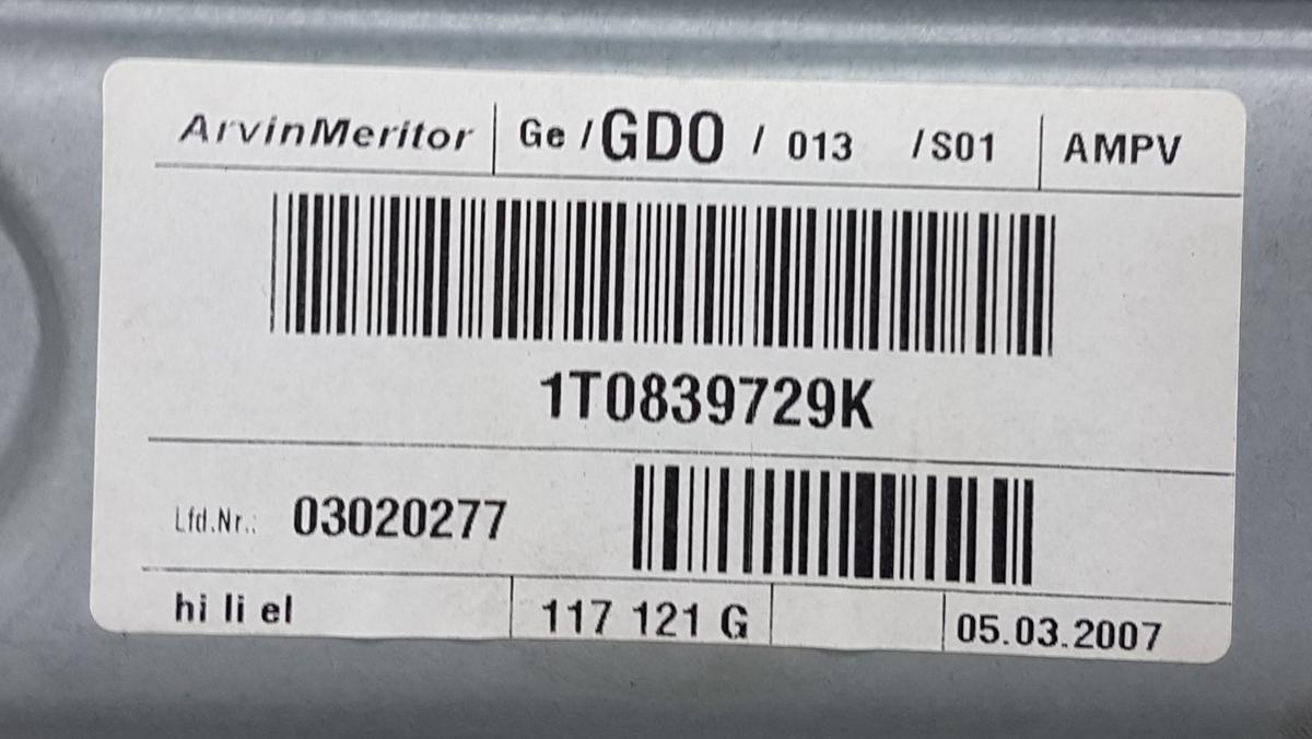 VW Cross Touran 1T Fensterheber hinten links 1T0839729K Bj2007 ohne Motor