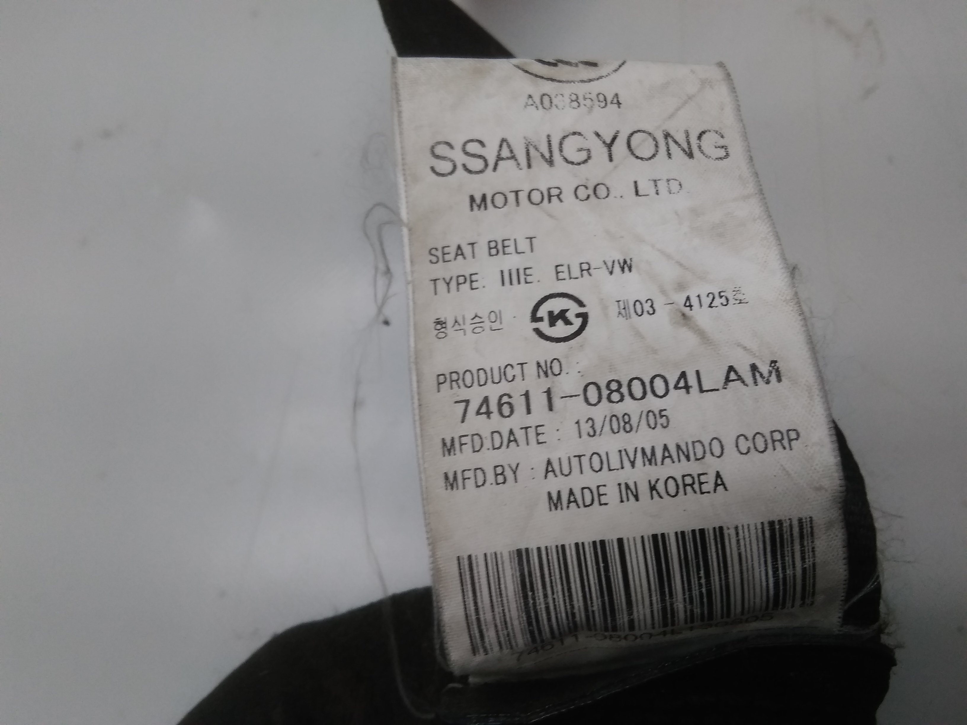 Ssangyong Rexton 1 Bj.2005 original Sicherheitsgurt vorn rechts schwarz unfallfrei