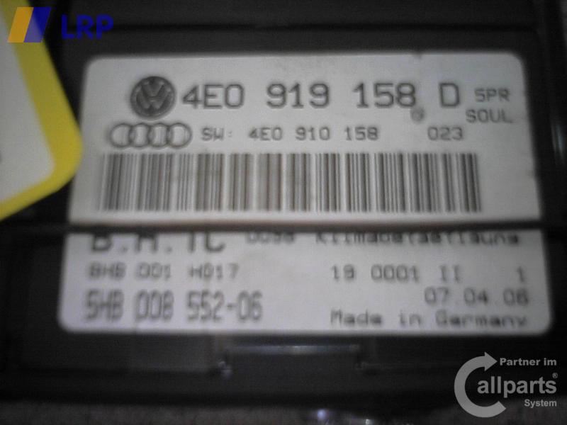 Audi A8 4E BJ2005 Heizungsregulierung Klimabedienteil hinten 4E0919158D Hella