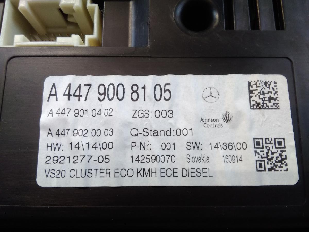 Mercedes Vito 111CDI 447 original Kombiinstrument Tacho Armatur 1.6TD Bj.2014