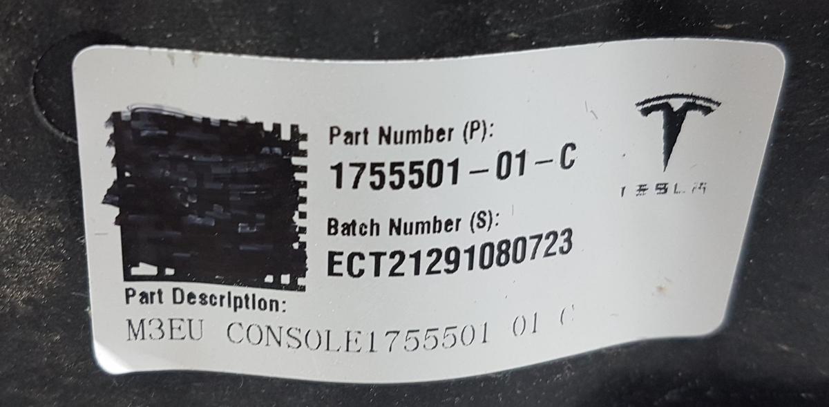 Tesla Model Y Mittelkonsole Bj22 1755501-01-C Mittelarmlehne dunkelgrau schwarz