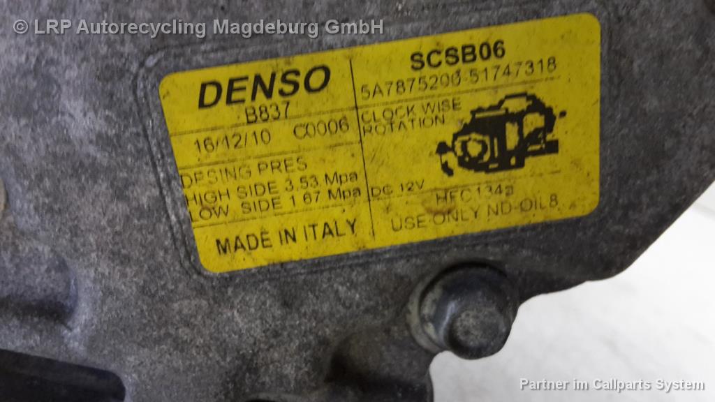 Fiat 500 312 Bj.11 Klimakompressor 0.9 63kw 000517473180 DENSO