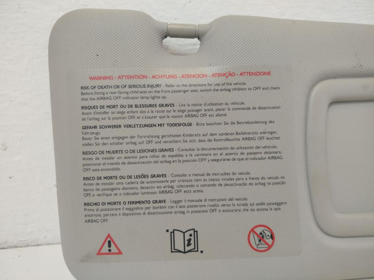 Renault Megane III 3 Sonnenblende vorn rechts mit Spiegel Fahrerseite grau beige