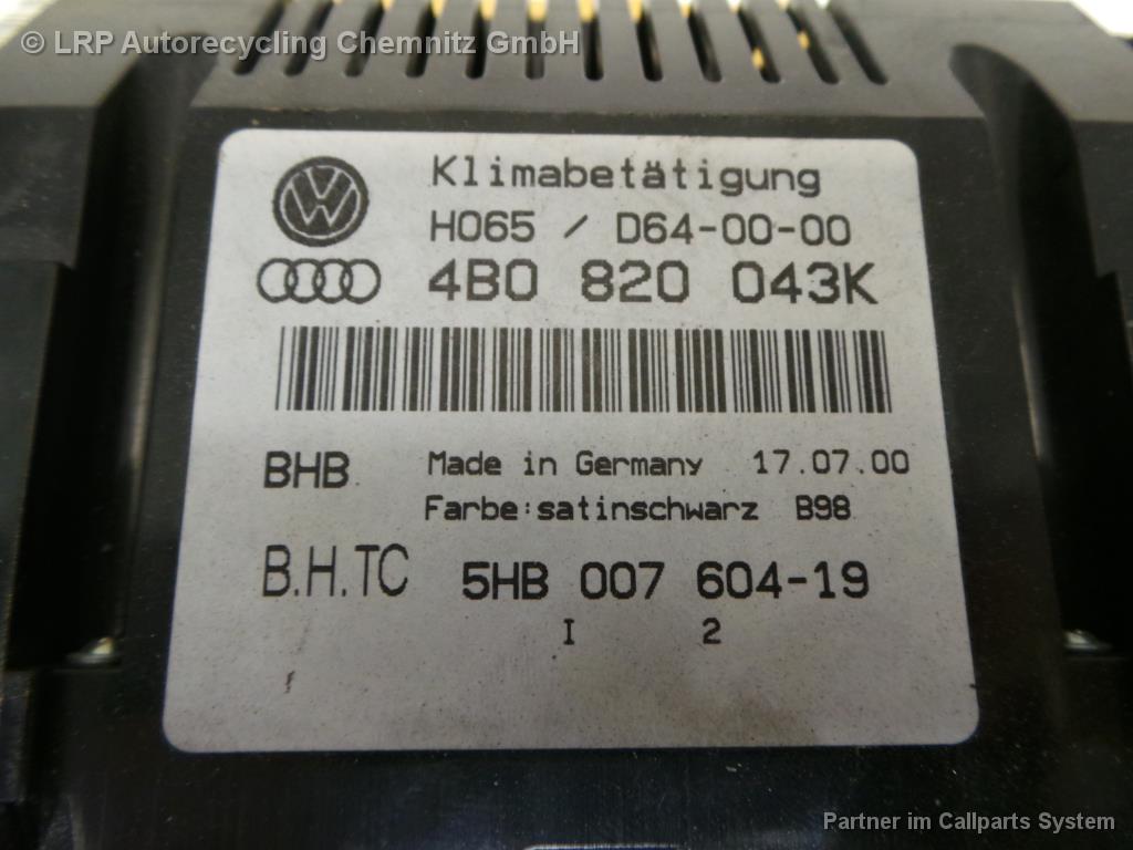 Audi A6 4B Avant BJ 2000 Klimabedienteil 4B0820043K Heizungsregulierung