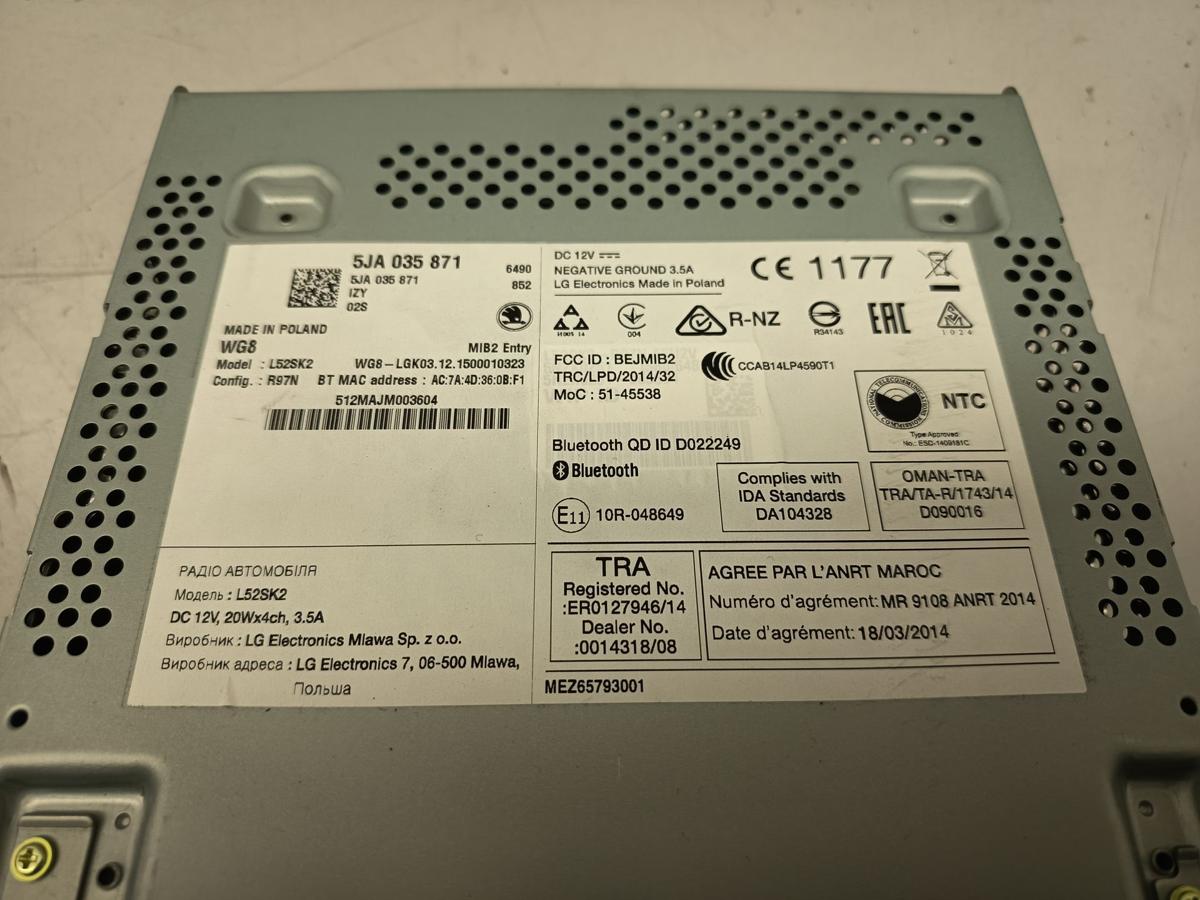 Skoda Rapid original Radio Audiosystem 5JA035871 Baujahr 2016