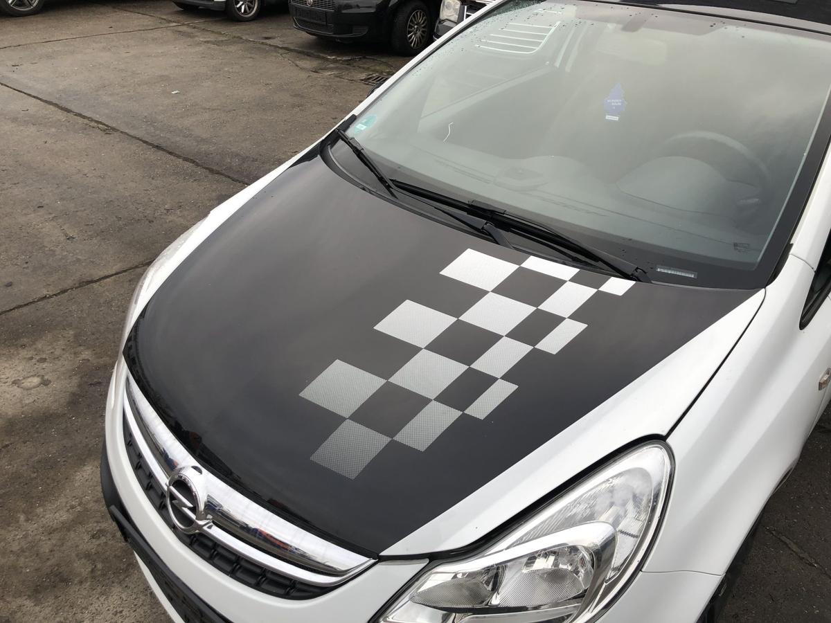 Opel Corsa D 06-14 Motorhaube Bonnet Deckel vorn Haube Casablancaweiss beklebt