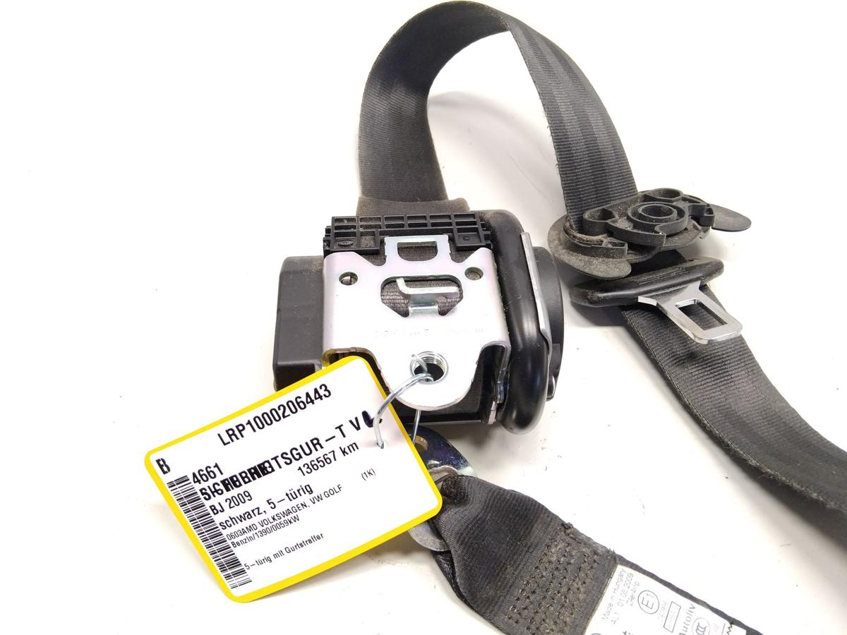 VW Golf 6 original Sicherheitsgurt vorn links 5-t&uuml;rig schwarz unfallfrei BJ2009