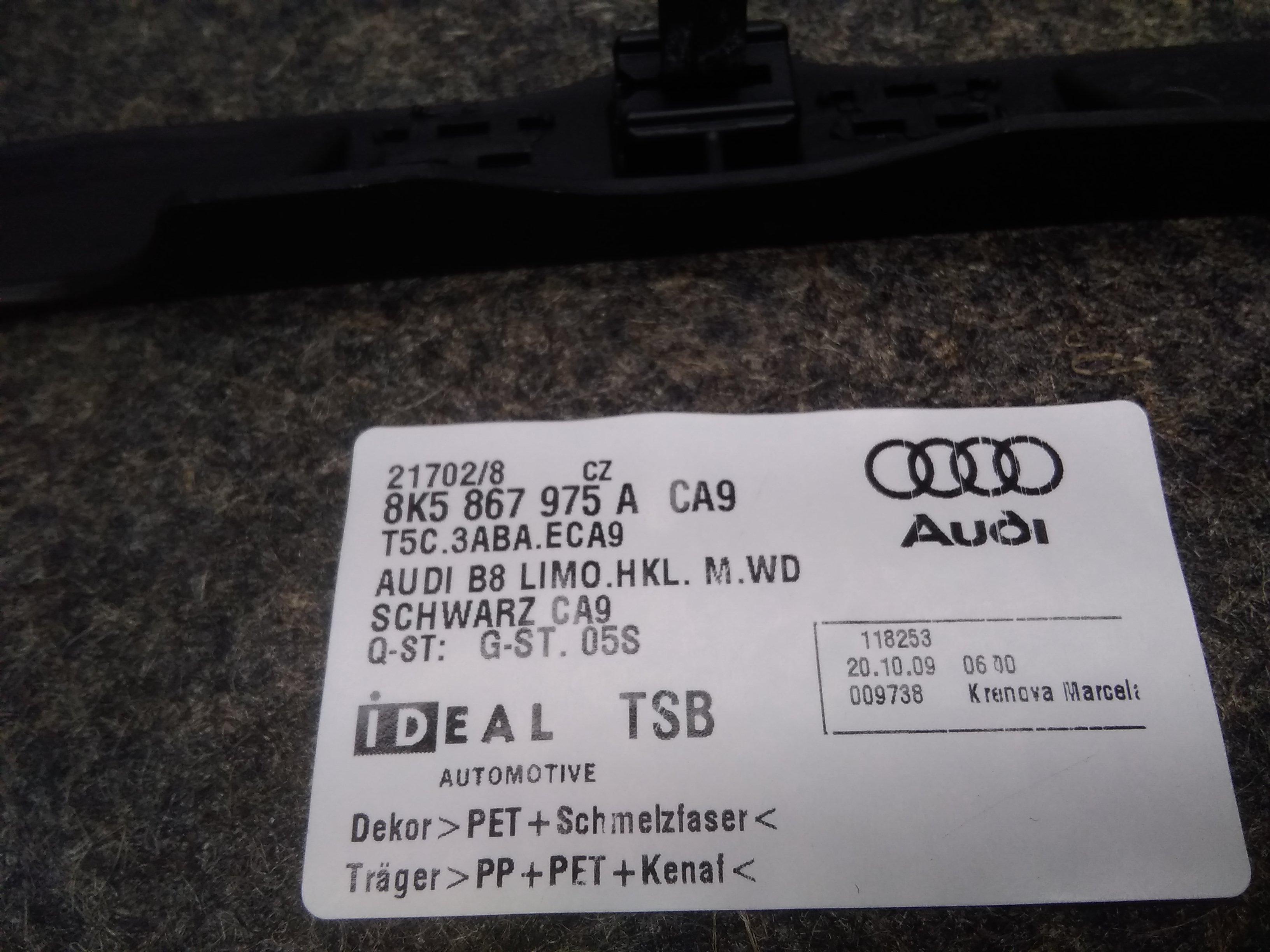 Audi A4 8K B8 Limousine Bj.2009 original Innenverkleidung Heckklappe