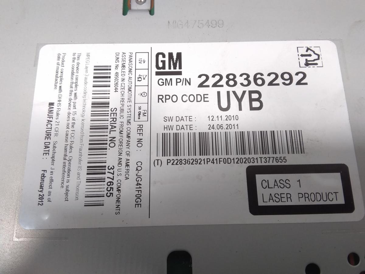 Opel Meriva B original Radio CD300 mit CD-Laufwerk Bj.2012 22836292