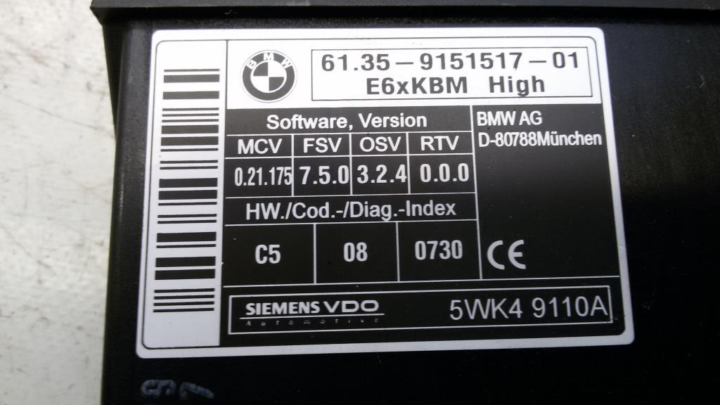 BMW 5er E61 BJ2007 Grundmodul 61359151517 SIEMENS VDO 5WK49110A