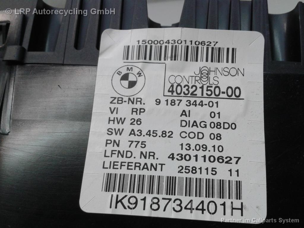 BMW 3-er E91 BJ2010 Tacho Kombiinstrument 9187344 2.0TD 135kw N47D20C