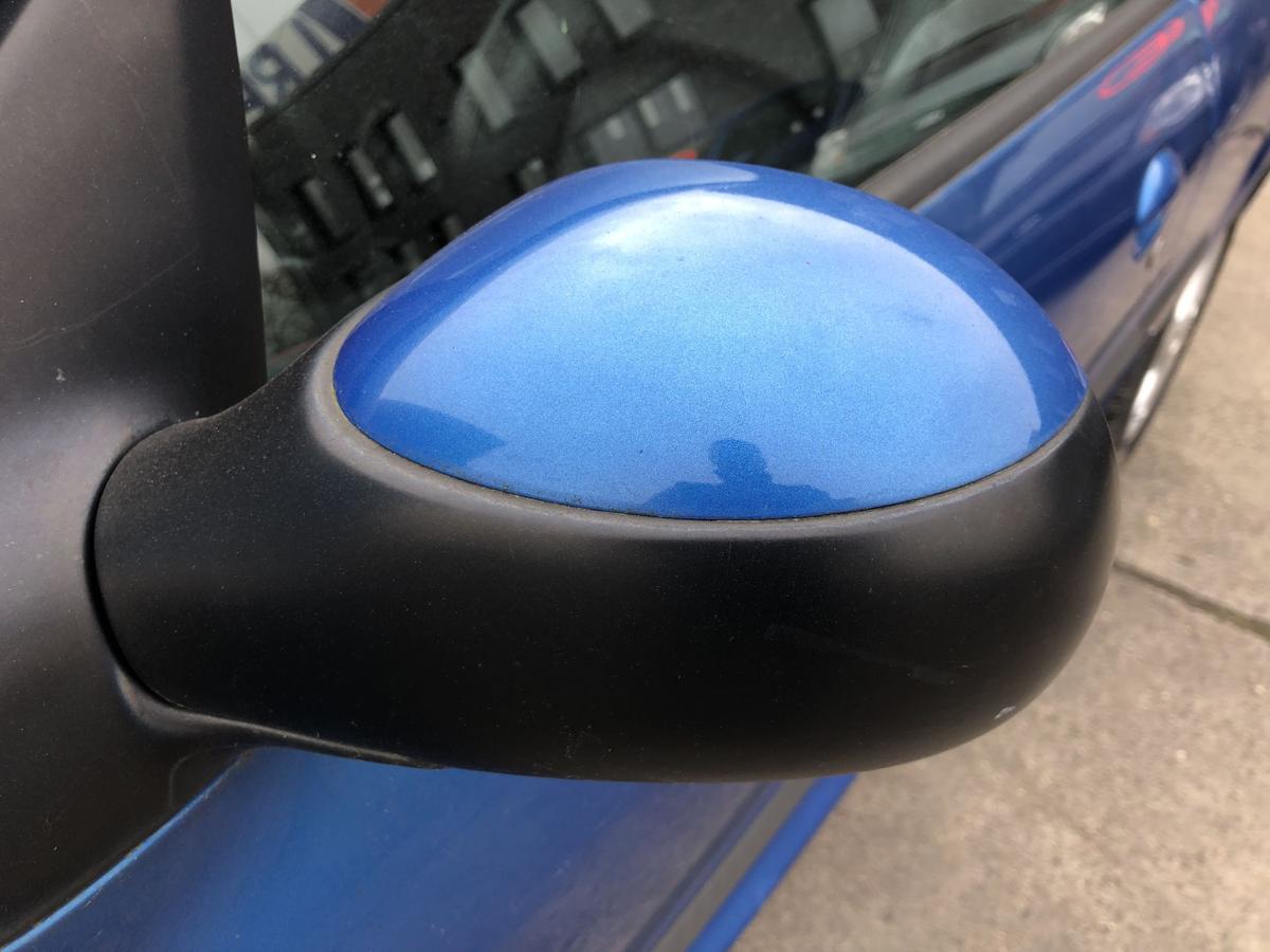 Peugeot 206CC Typ 2D Au&szlig;enspiegel links elektrisch R&uuml;ckspiegel KMF Poseidon Blau