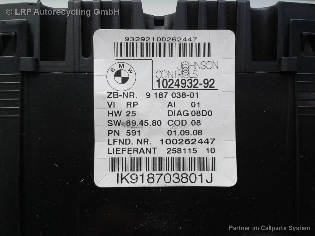 BMW 1er E87 BJ2008 Tacho Kombiinstrument 102493292 JOHNSON CONTROLS