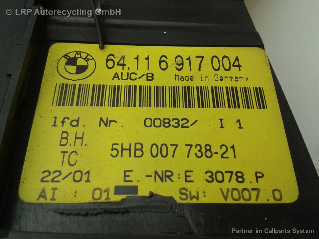 BMW E46 Heizungsregulierung Klimabedienteil 64116917004 5HB00773821 HELLA BJ2001