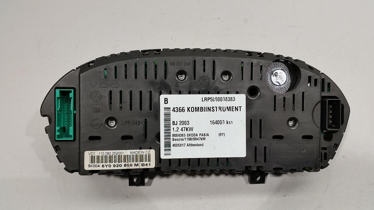 Skoda Fabia org Kombiinstrument Tacho 1198ccm 47KW Bj 2003 6Y0920860M