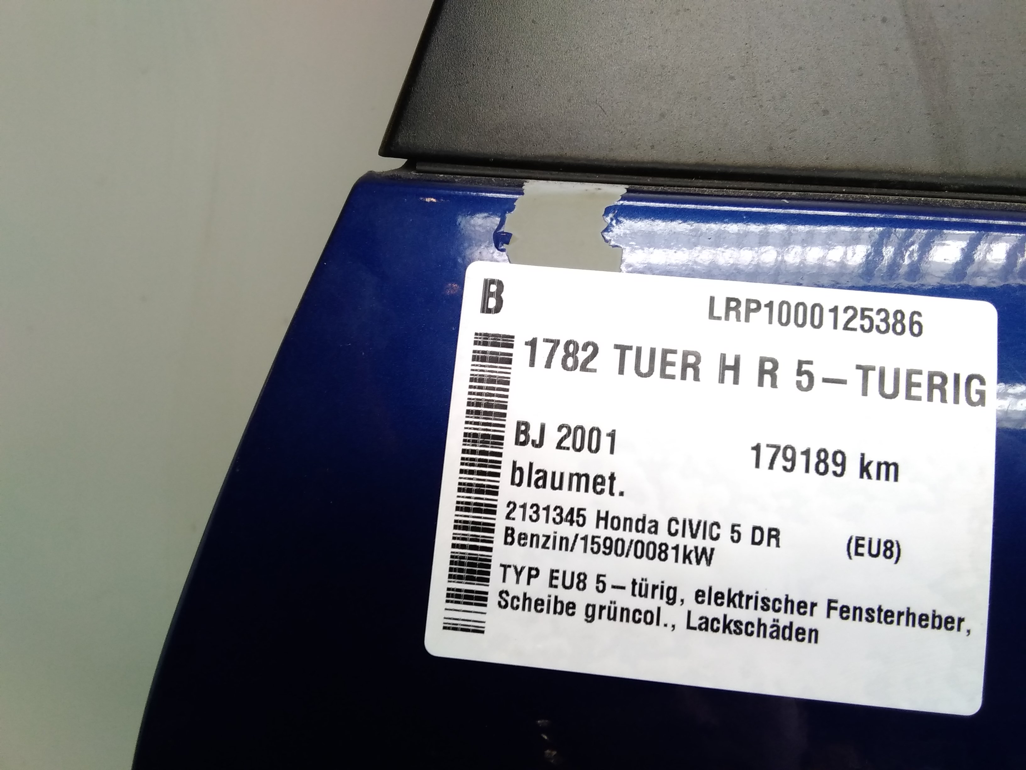 Honda Civic EU8 Tür rechts hinten 5-türig BJ2001 blaumet.