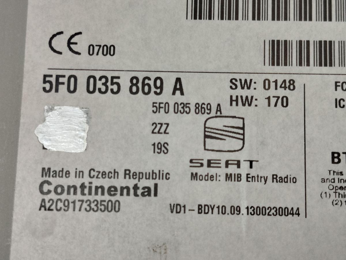 Seat Leon 5F Radio Autoradio Modell Entry Plus OEM ohne Code